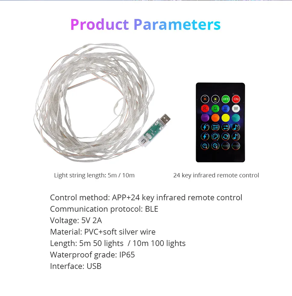 BLE RGB Fairy String Light for Christmas Tree Party 5m 10m Dreamcolor LED Strip