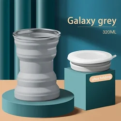 Compact Foldable Silicone Travel Mug with Lid - 320ml Heat - Resistant Portable Drinking Cup (Grey)