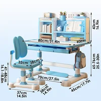 2Pcs/Set Kids Study Desk Chair Set, Height Adjustable Children School Study Table Chair Set with Sitting Corrector, Desk Chair 2