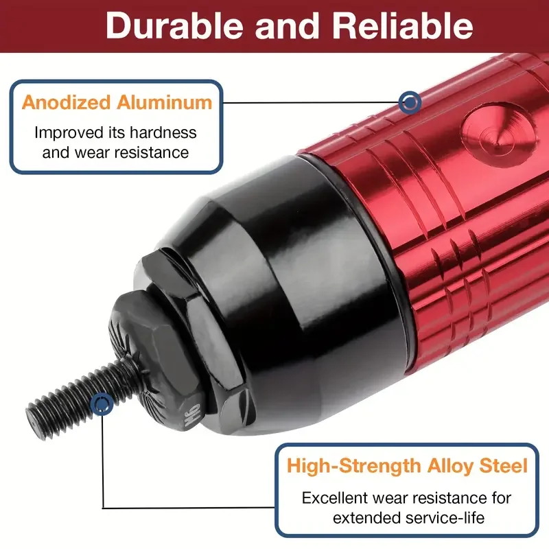 Metric + Imperial Rivet Nut Gun Set Home Cordless Rivet Gun Riveting Tool 10pcs Head 1/4 Inch Hexagonal Handle Interface