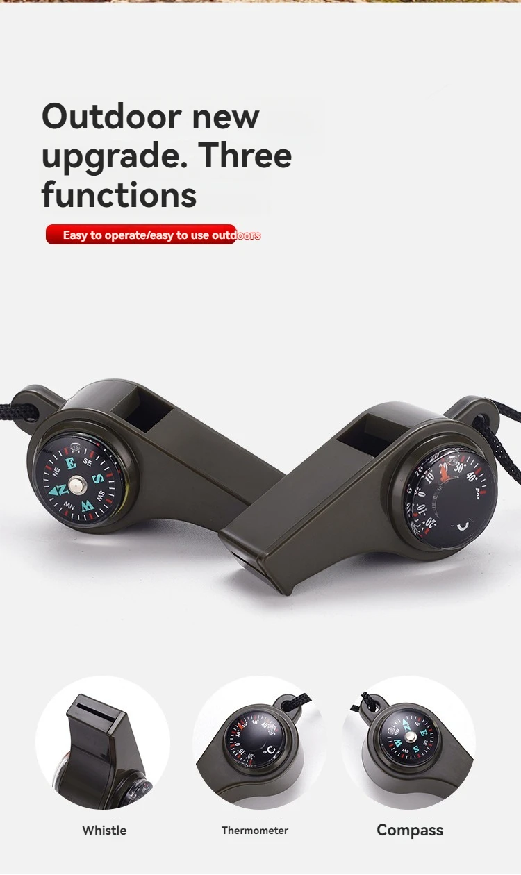 Outdoor multi-function three-in-one whistle life-saving whistle with compass thermometer competition referee