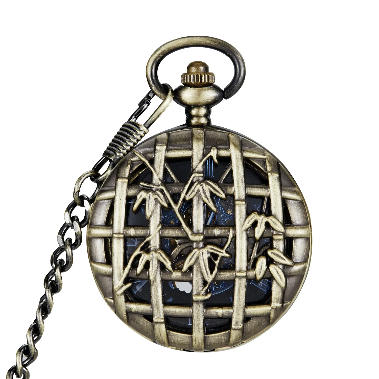 Bronze Flowers Bamboo Design Birthday Gift mechanical Pocket Watch Vintage Pendant Fob Chain Pocket Clock
