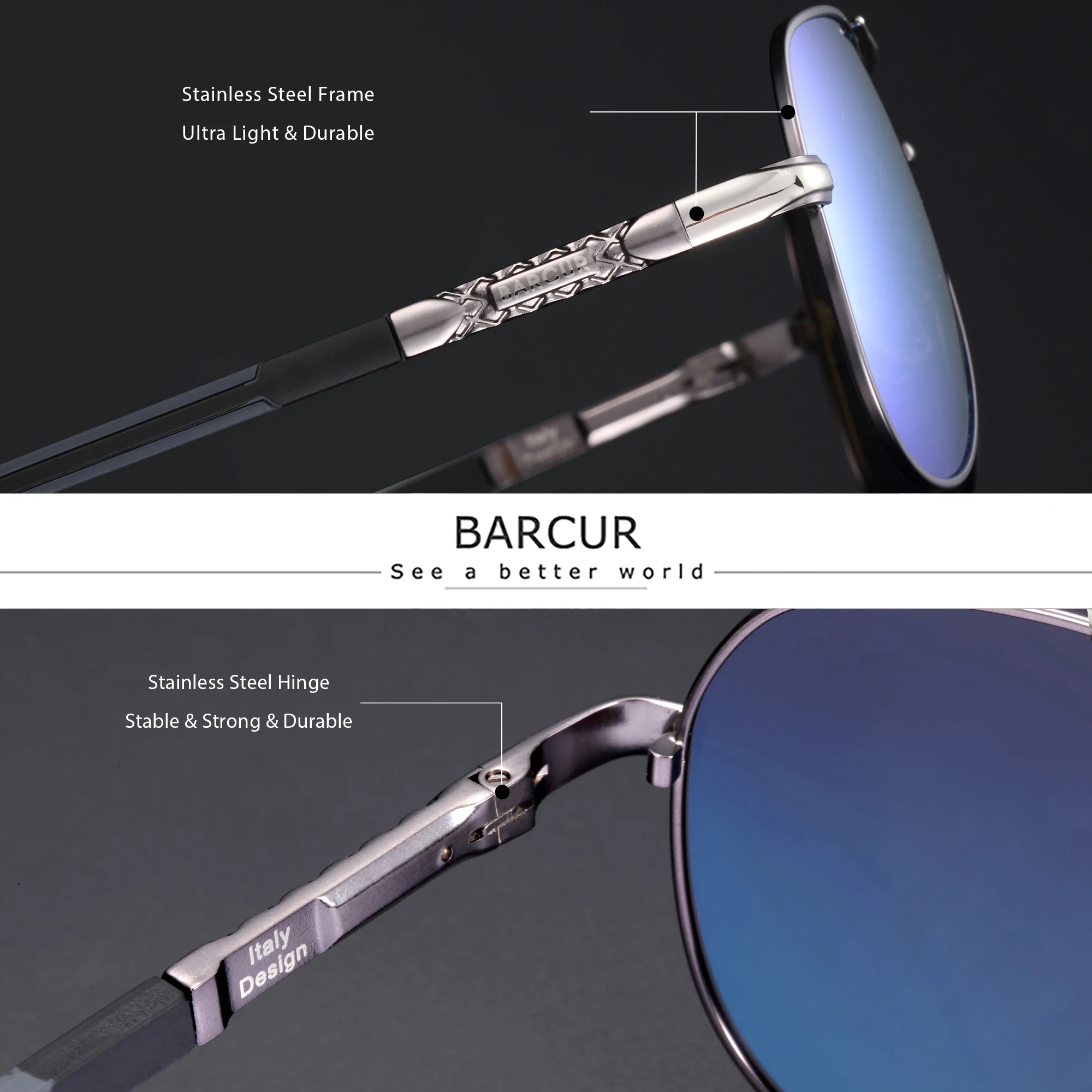 BARCUR-gafas De Sol polarizadas con protección UV400 para hombre, lentes De Sol masculinas a la moda