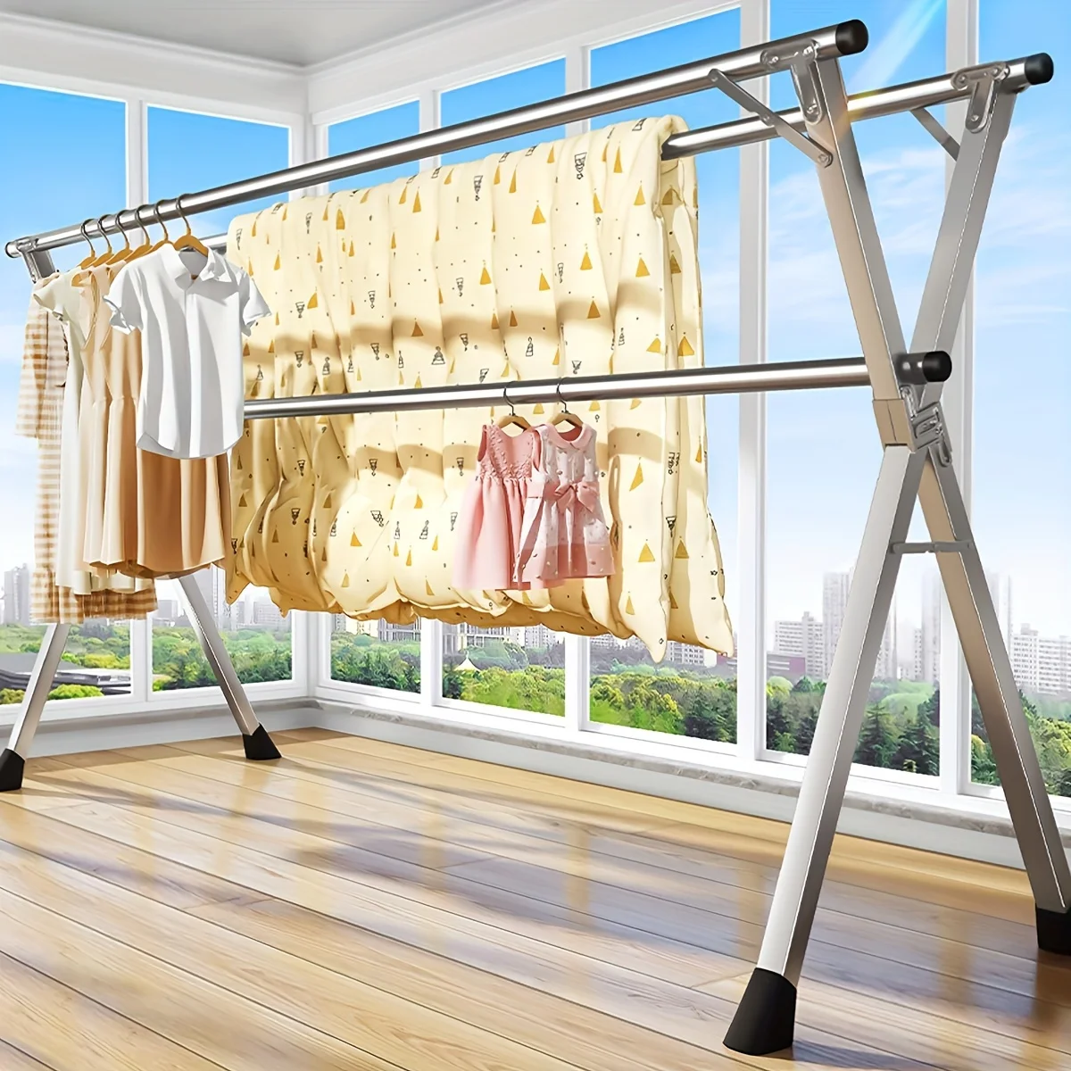 2025 New Layer Clothes Drying Rack with Shoe Storage Shelf–Organizer Shelf,Floor Standing Design for Bedroom,Balcony,or Bathroom 4