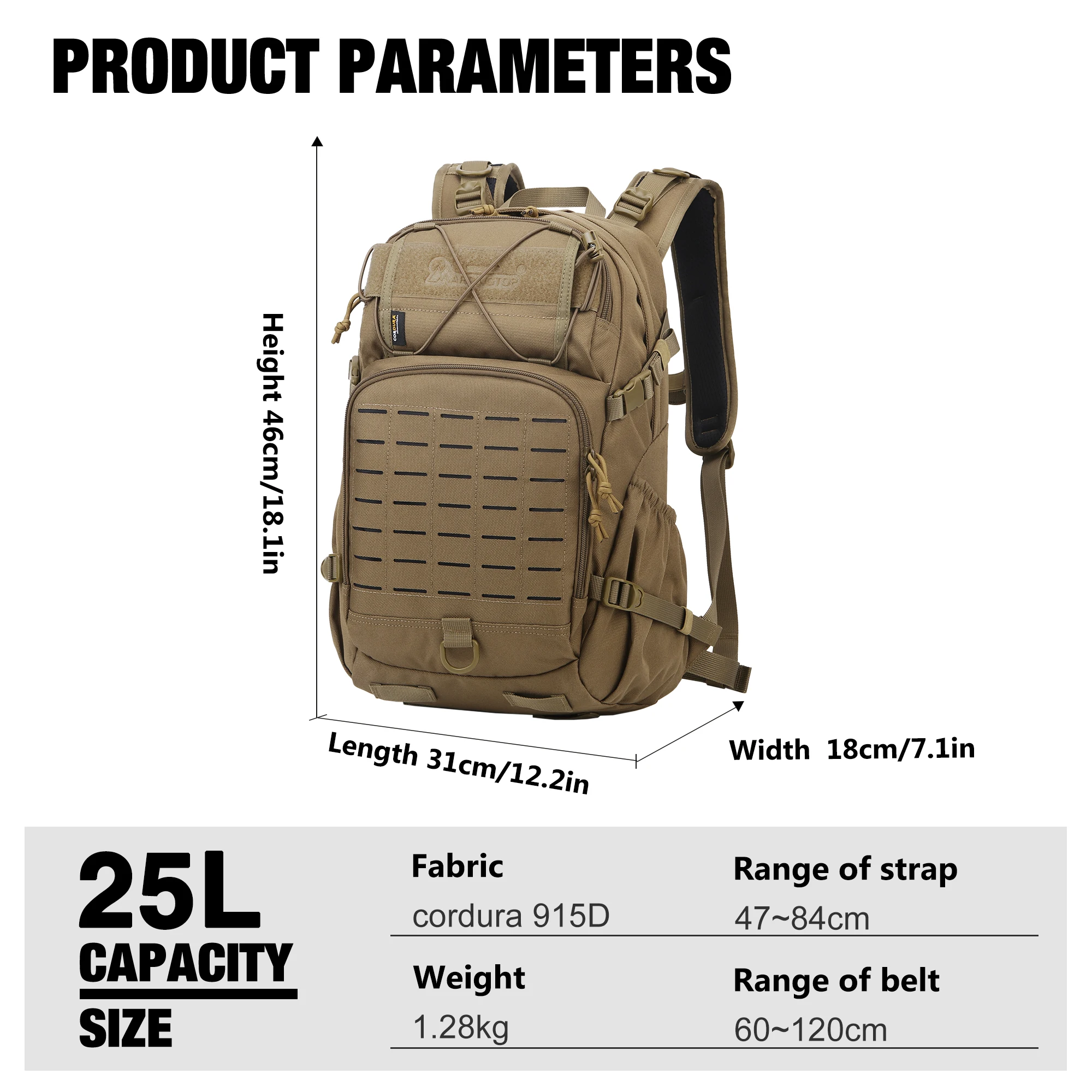 MARDINGTOP Tactical Backpack for Men 25L 915D Backpack for Military Trekking Fishing Sports Hiking