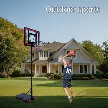 Adjustable Height 5.5-7" Basketball Stand with 44" Shatterproof Backboard - Portable Court System with Wheeled Base, Red 2