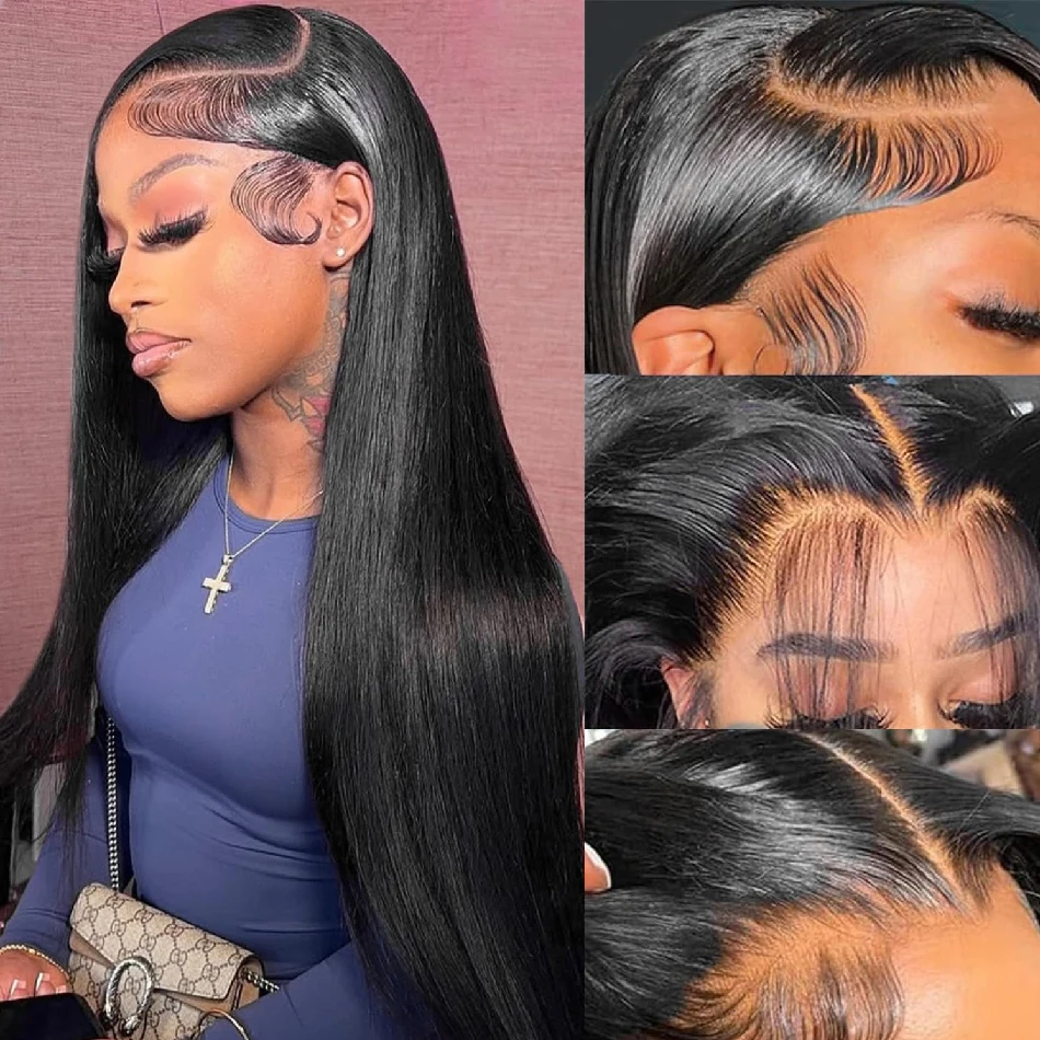 13x5 Bone Straight HD Lace Front Wig Pre Plucked 30 40 Inch 4x4 Lace Frontal Brazilian Human Hair Wigs For Women Natural Black 3