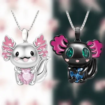 예쁜 만화 Axolotl 하트 라인스톤 펜던트 목걸이, 절묘한 여성 목걸이, 패션 동물 펜던트 쥬얼리, 생일 선물