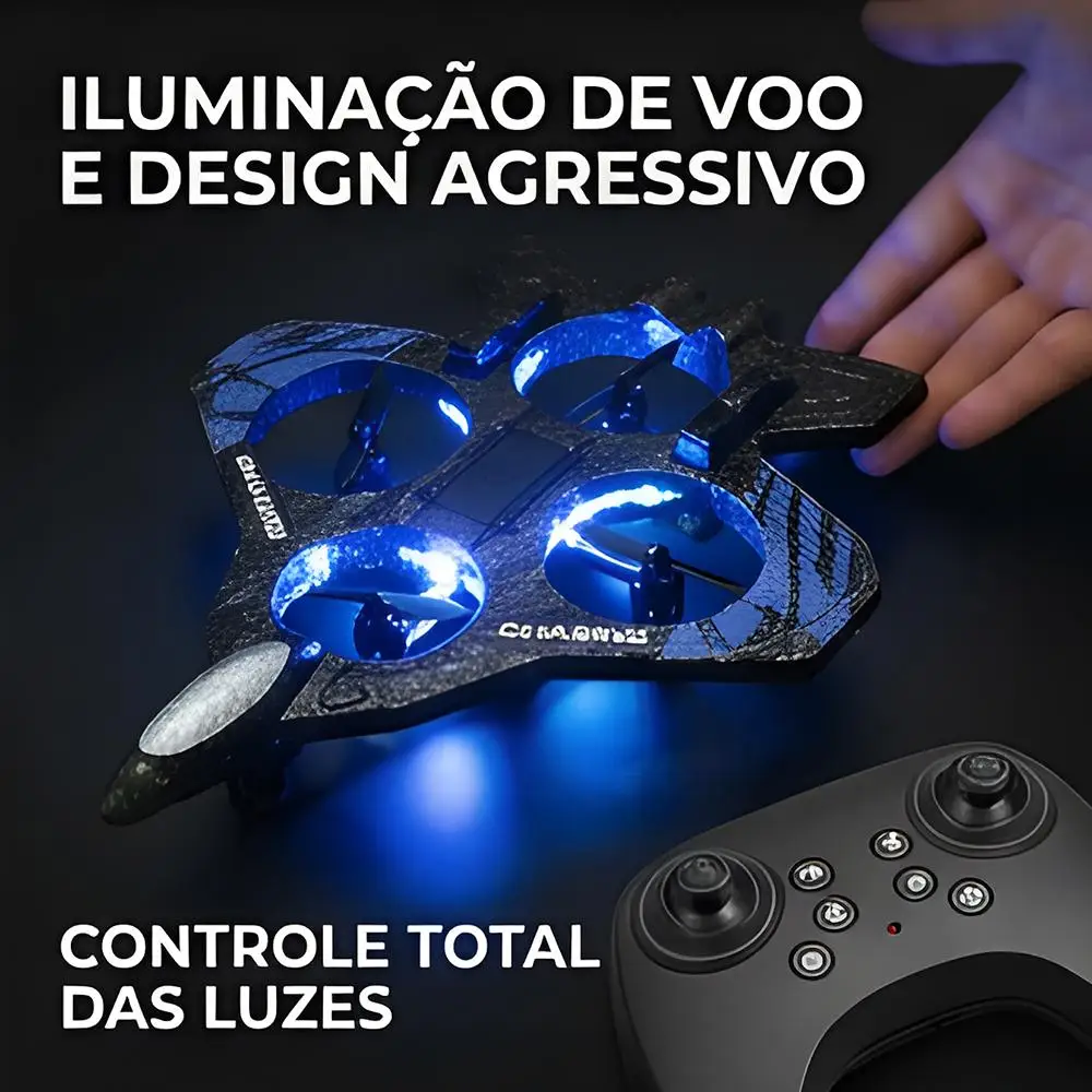Aeronave RC DLI de Espuma Resistente a Impactos com Luz LED Colorida 2.4G, Decolagem Automática e Duas Baterias, Presente para Meninos e Meninas