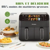 Friteuse à air chaud sans huile à double panier de 9 L avec fenêtre, friteuse électrique à air chaud avec minuterie, friteuse numérique de taille familiale pour usage domestique, 10 programmes automatiques avec écran tactile LED, 2 compartiments indépendants de 4,5 L, taille four familial 5