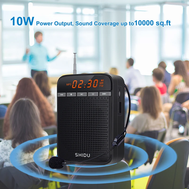SHIDU 10W Voice Amplifier for Teachers Megaphone AUX Audio Sound Speaker Recording FM Radio With Wired Microphone Tour Guide portable speaker