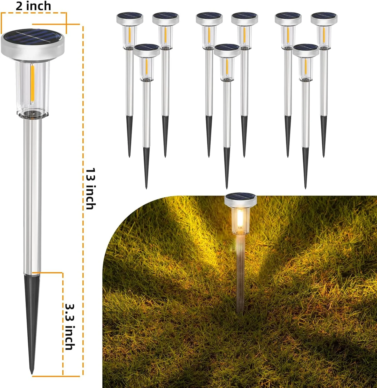 Solar Lawn Lights Outdoor Waterproof Warm White for Landscape Passage Courtyards Gardens