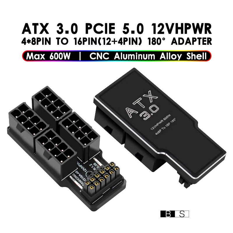 Adaptador PCIe 5.0 A 4x8P Para Tarjetas Gráficas 4080/5090TI, 12VHPWR 16P, Ángulo 90 Grados