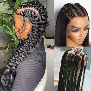 Parrucche in Capelli Umani con Pizzo Completo, per Treccine Senza Nodi, Liscie, HD, Frontali in Pizzo Completo, Pre-Plucked