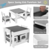 AOOU Kids Table and 2 Chairs Set, 3-in-1 Wooden Activity Table, w/Detachable Storage Drawer, Drawing Reading Black Board Desk 4
