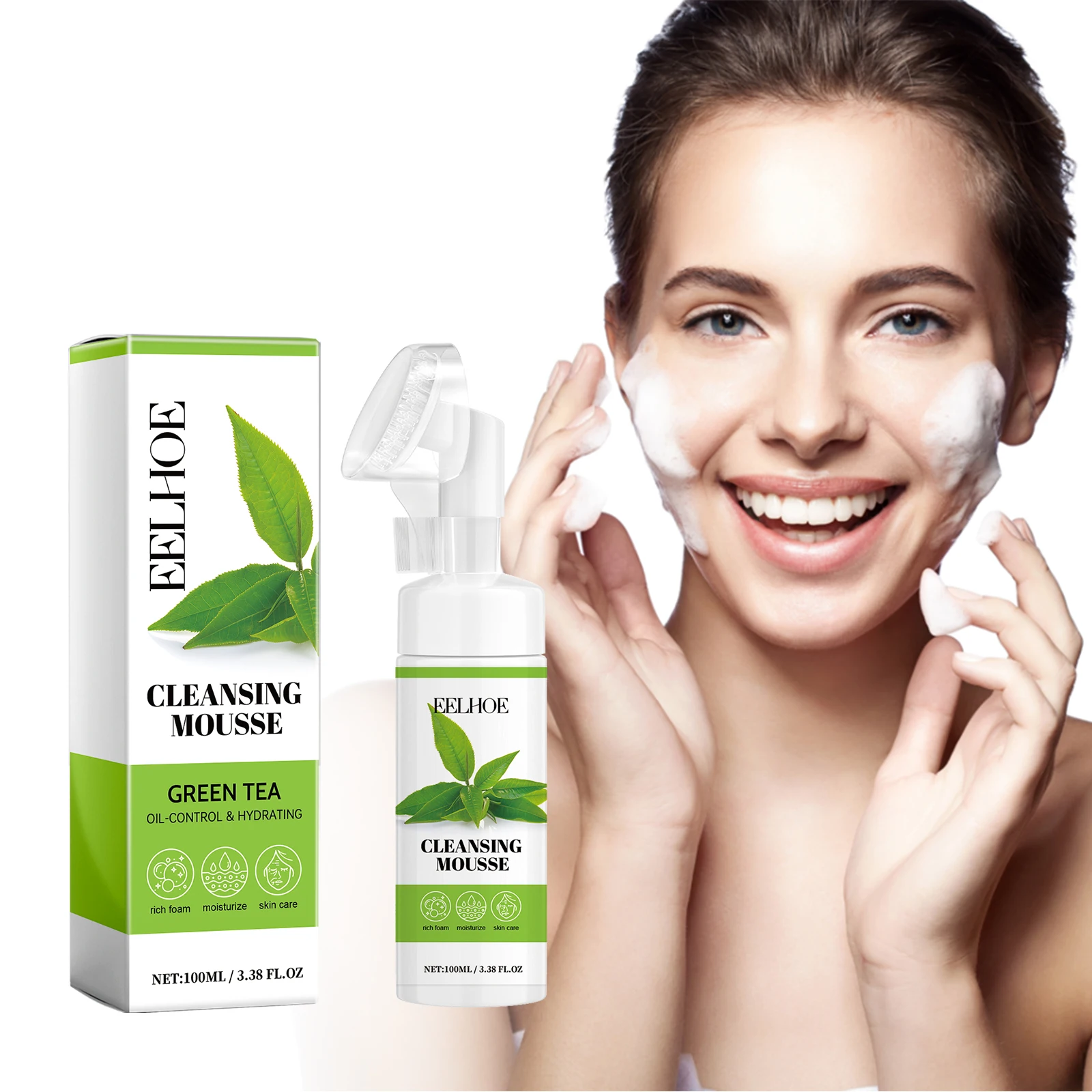 EELHOE Green Tea Face Cleanser Oil Control Face Cleansing Mousse Remove Blackheads Moisturizing Facewash Foaming Facial Cleanser 3