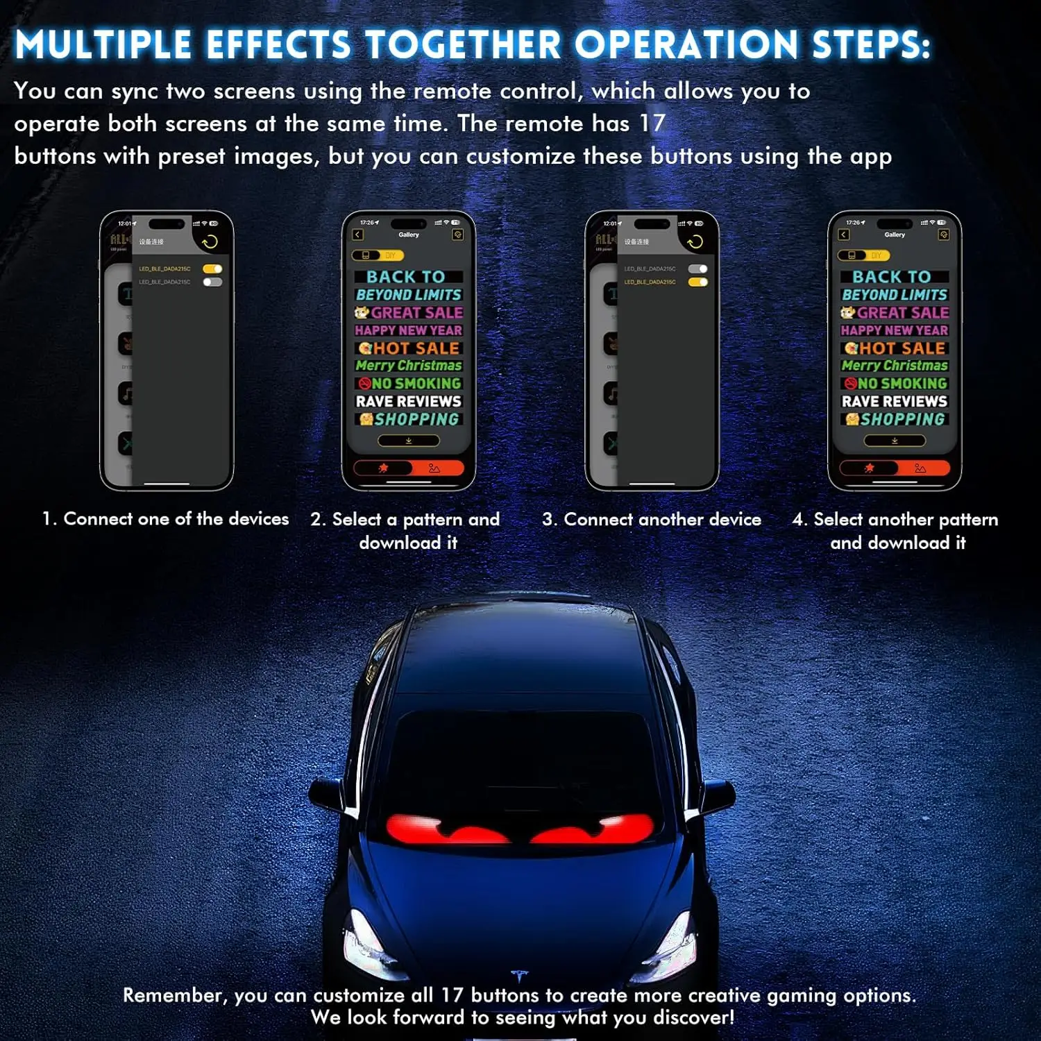 LED Matrix Pixel Panel Display Screen Flexible RGB Car Scrolling Text Animation Shop Reminder Light Programmable led Sign