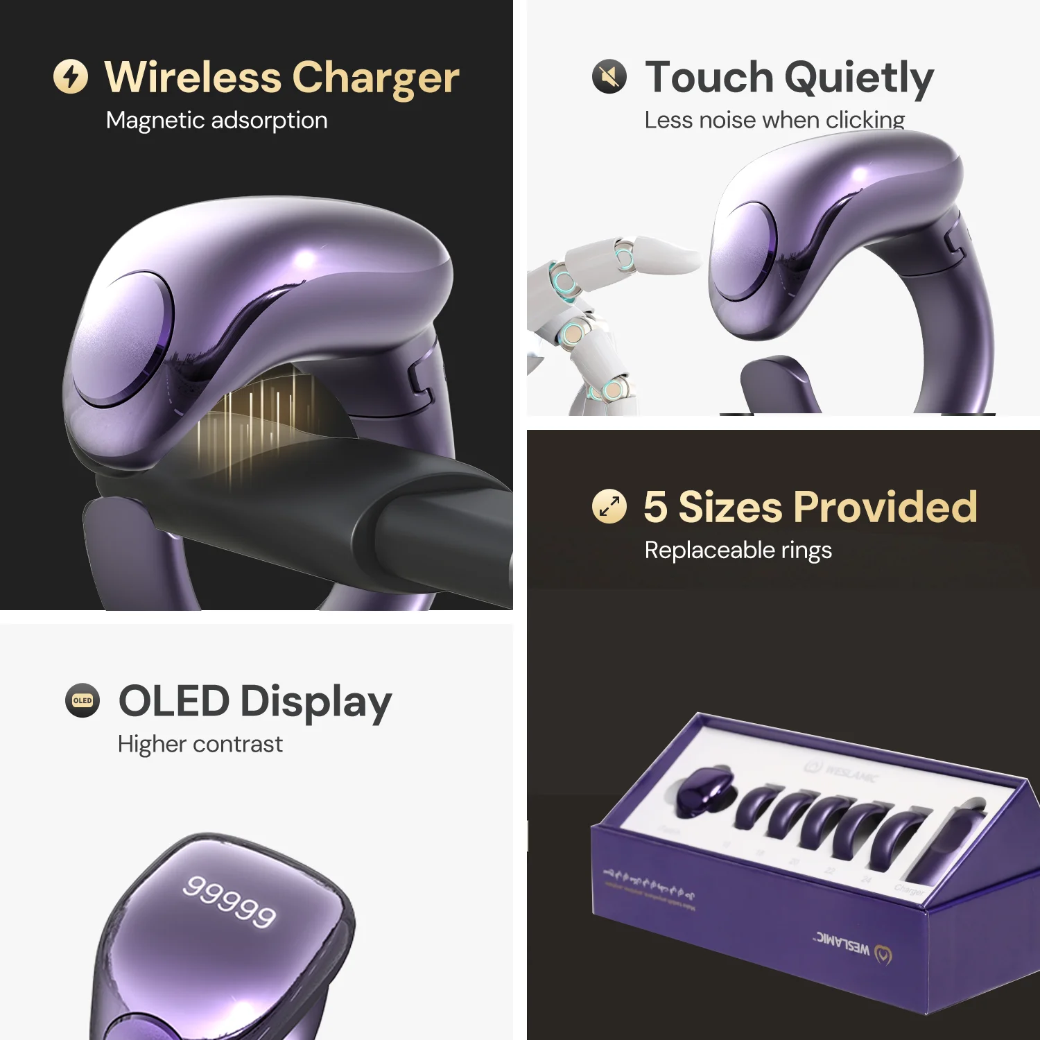 WESLAMIC iTasbih ramadan 2026 mosque wearable zikr ring with Bluetooth connectivity for Islamic (purple) 6
