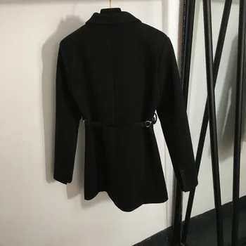 2025 Autumn Winter New Double Breasted Belt Waist Lapel Long Sleeve Blazer with Belt Gray Black 2
