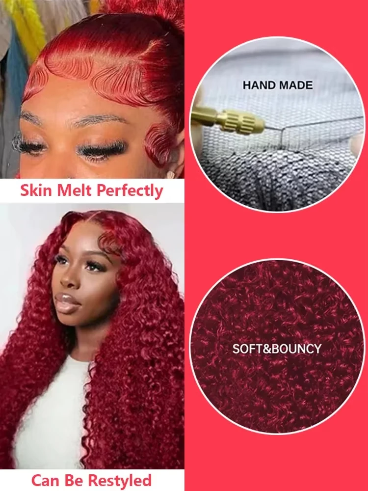 30 40 Inch Burgundy 99j Deep Wave Frontal Wig Colored Curly Human Hair Wigs 200 250 Density Hd Lace Frontal Human Hair Wigs 4