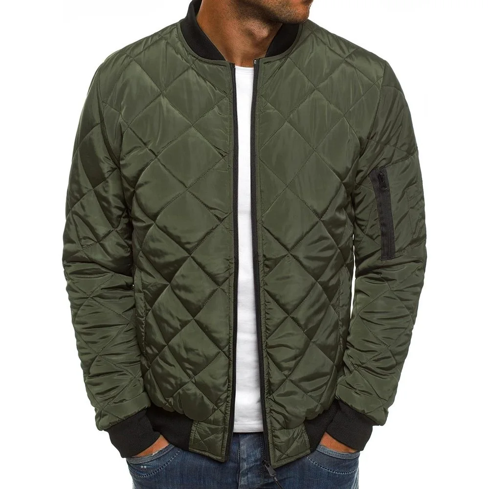 2022 new Men's Fashion Classic Zipper Men's Jacket Versatile Men's Winter Jacket Coat Men's Loose Rhombus Cotton Padded Clothes 2