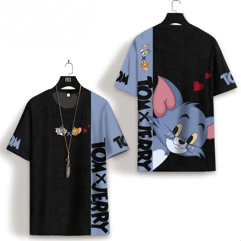 어린이용 반팔 티셔츠, 톰 앤 제리 프린트, 남녀공용 루즈한 상의, 야외 티셔츠, 2  15 세, 여름 커플