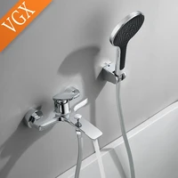 VGX Simple Bathroom Shower System Set Bathtub Faucets Set Bath Water Taps Shower Diverter Single Handle Tub Mixer Shower Crane 1