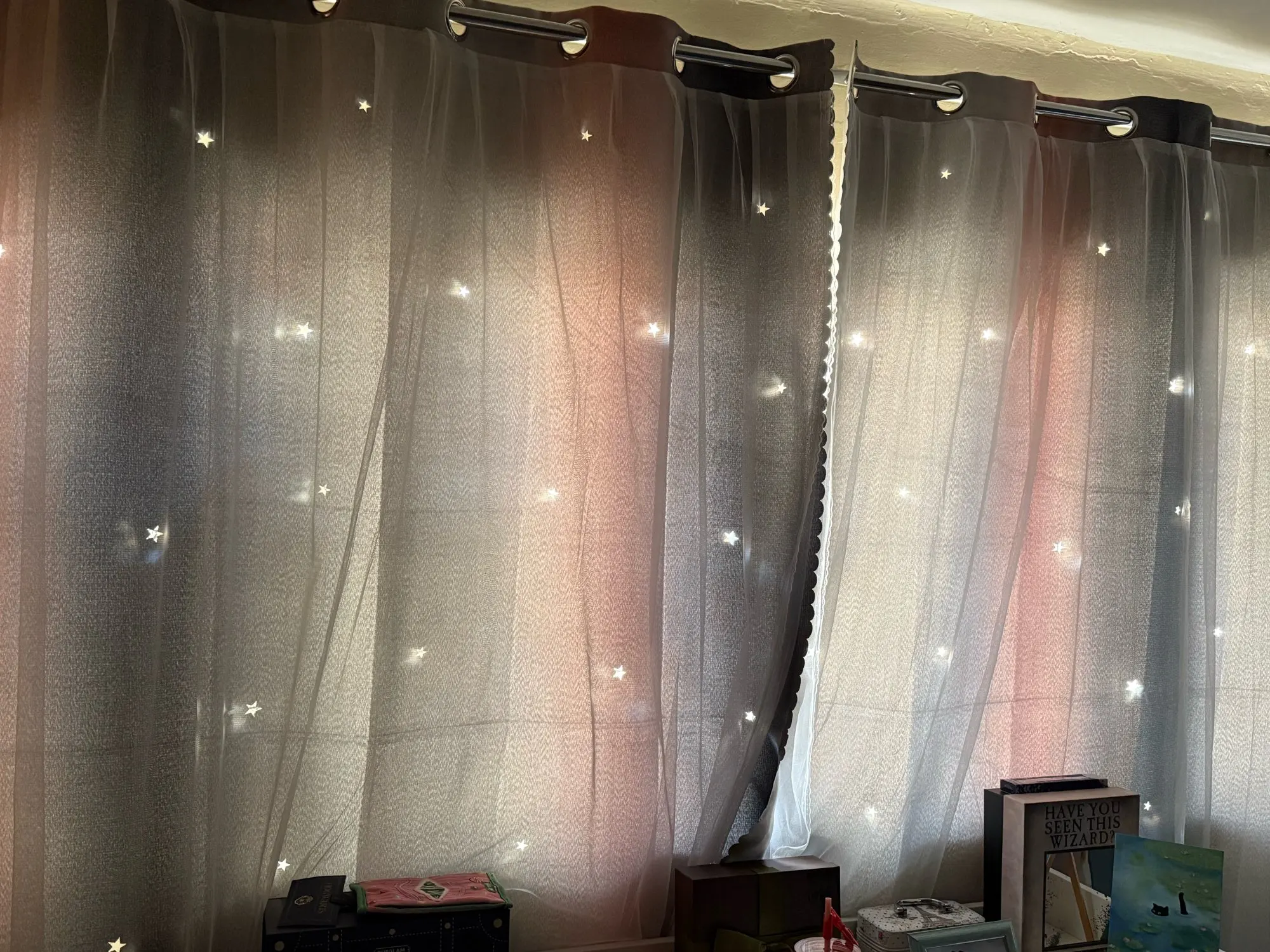 Yilinata Elephant Window Curtains For Kids - Pink Twinkle Star Design, 100% Polyester, Set Of 2 Panels (82x84 In)