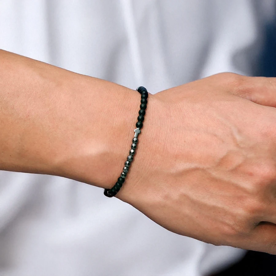 Men Black Beads Healing Bracelet with Lava Howlite Hematite