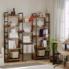 IRONCK Bookcases and Bookshelves Triple Wide 5 Tiers Industrial Bookshelf with Baffles Large Etagere Bookshelf with Metal Frame 3