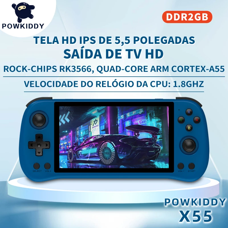 POWKIDDY-Handheld Game Console, Console Retro de Código Aberto, Presentes para Crianças, RK3566, 5.5 