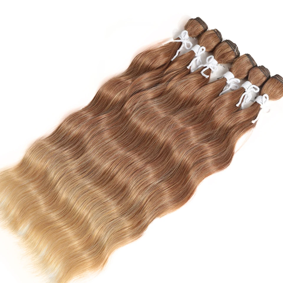 Synthetic Natural Wave Bundles Hair Extensions Ombre Blonde Hair Weave Bundles 6Pcs/Pack 20 inch Heat Resistant Fiber hair extensions