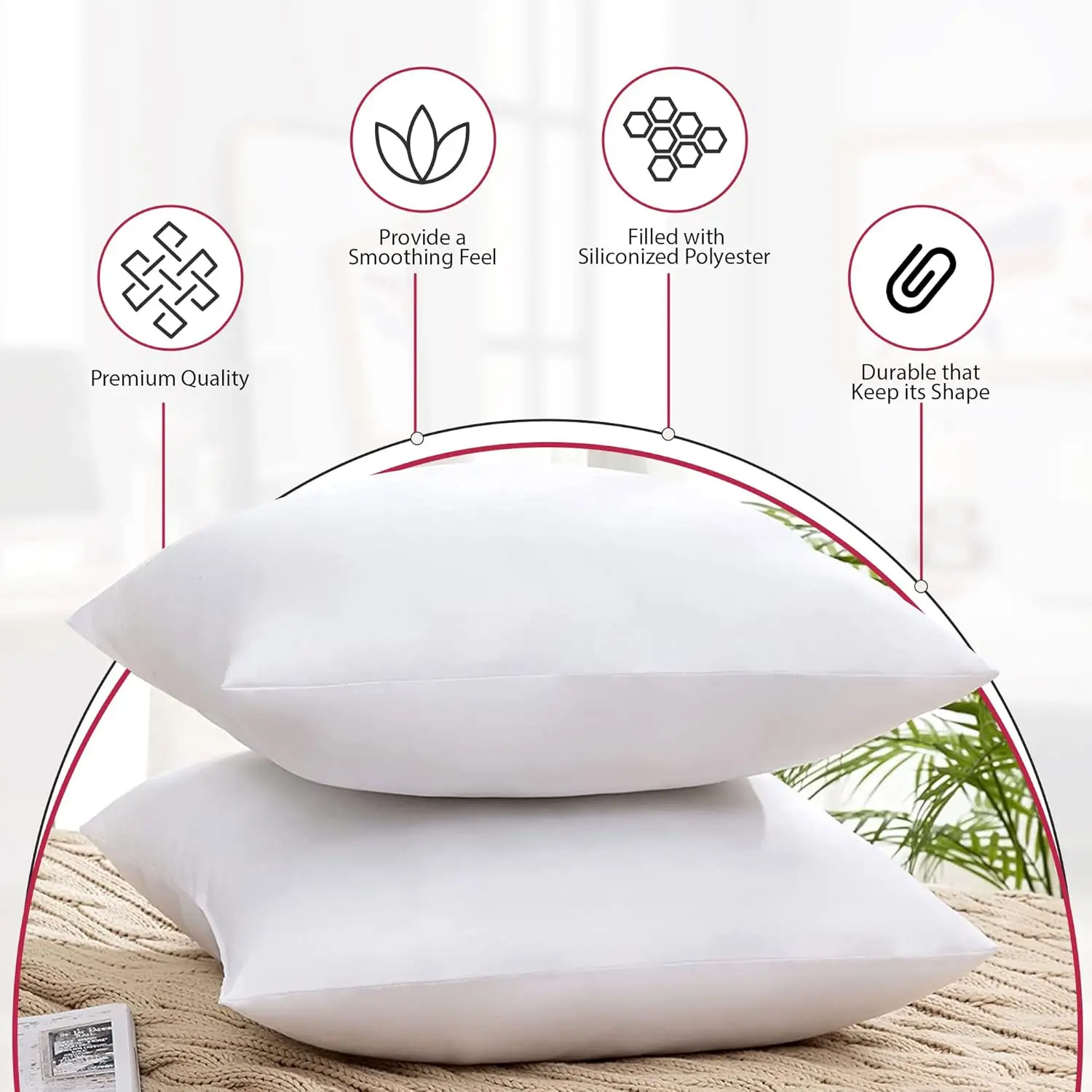 Lux Decor Throw Pillow Inserts – Set of 4 Soft Square Couch Pillows – Supportive, Fluffy Fill for Bed, Sofa & Chair 4