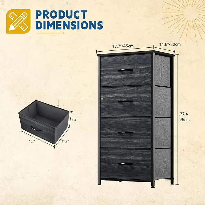4-Drawer Fabric Dresser, Sturdy Steel Frame, Wooden Top, Easy Pull Fabric Bins, Ideal for Bedroom, Closet, or Living Room 3