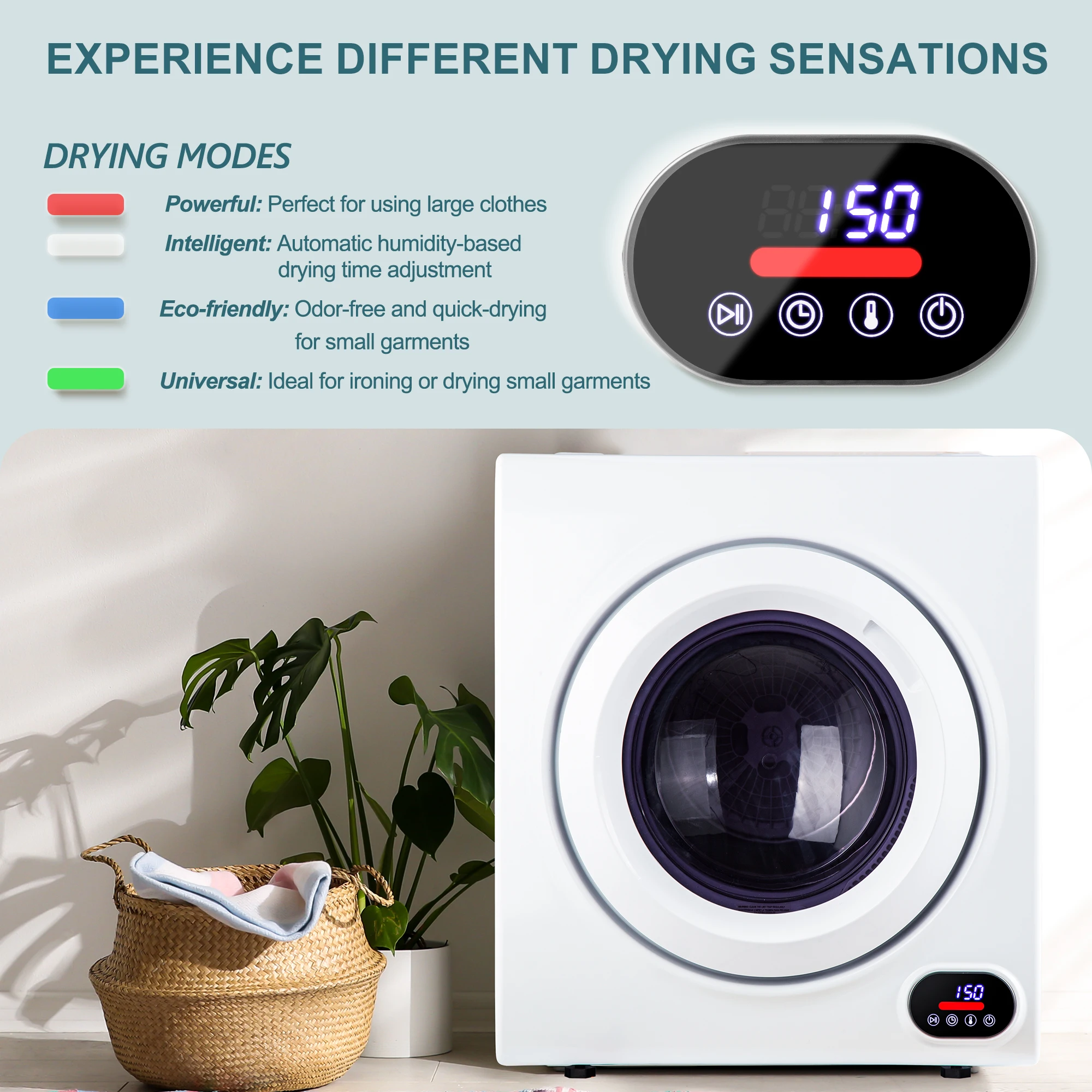 Euhomy 110V Portable Clothes Dryer 2.6 Cu. ft. Front Load Stainless Steel Electric Dryers Machine for Apartment,RVs,Dorms