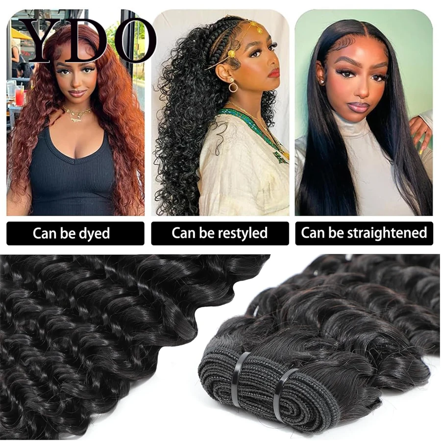 12A Extension per capelli brasiliani Deep Wave, ricci, vergini, a doppia trama, 3/4 pezzi, Remy Hair - immagine 5