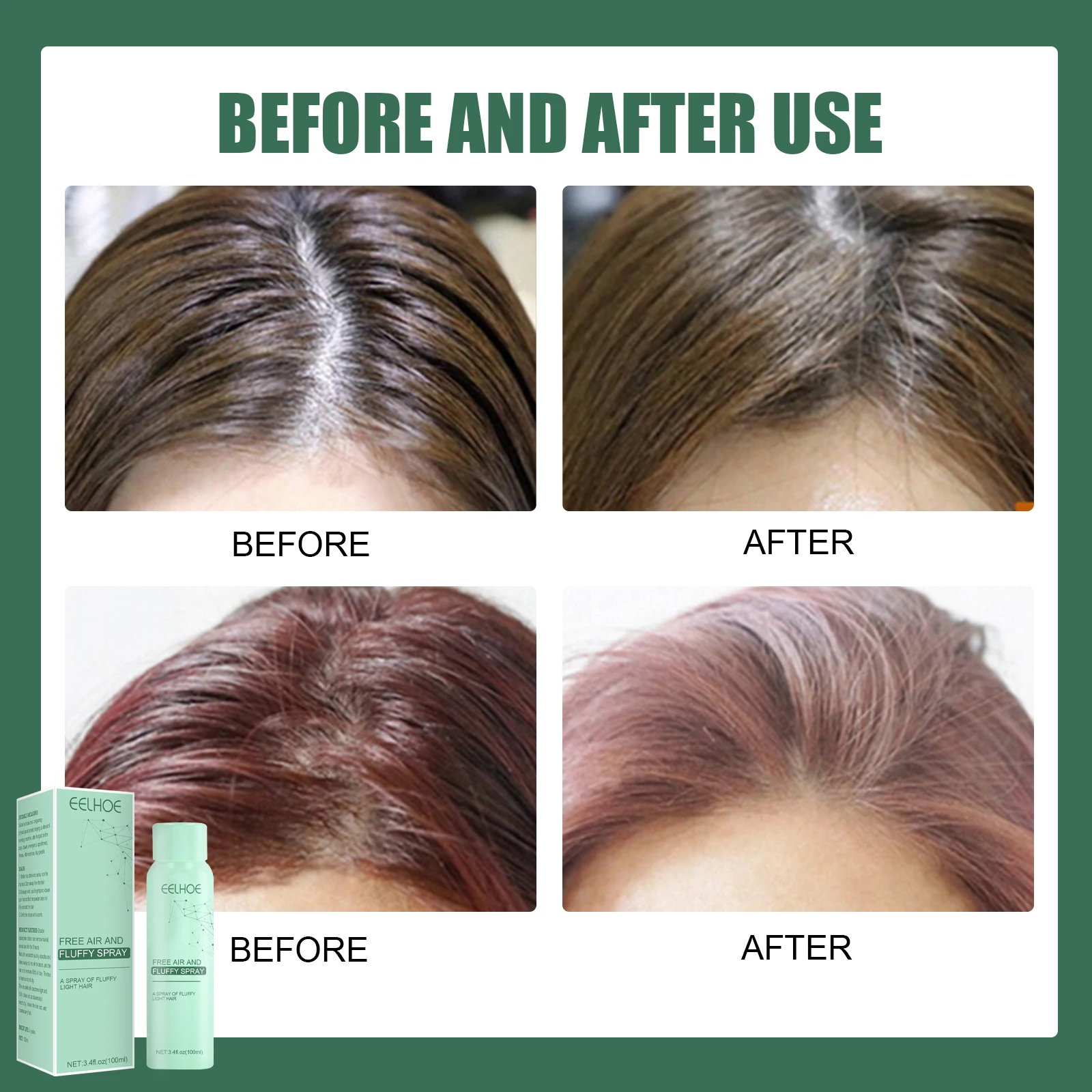 Shampoo senza lavaggio Free Air e Fluffy Spray per capelli Spray rinfrescante per capelli Controllo dell'olio Shampoo per capelli secchi Spray volumizzante per capelli soffici_voghion.com