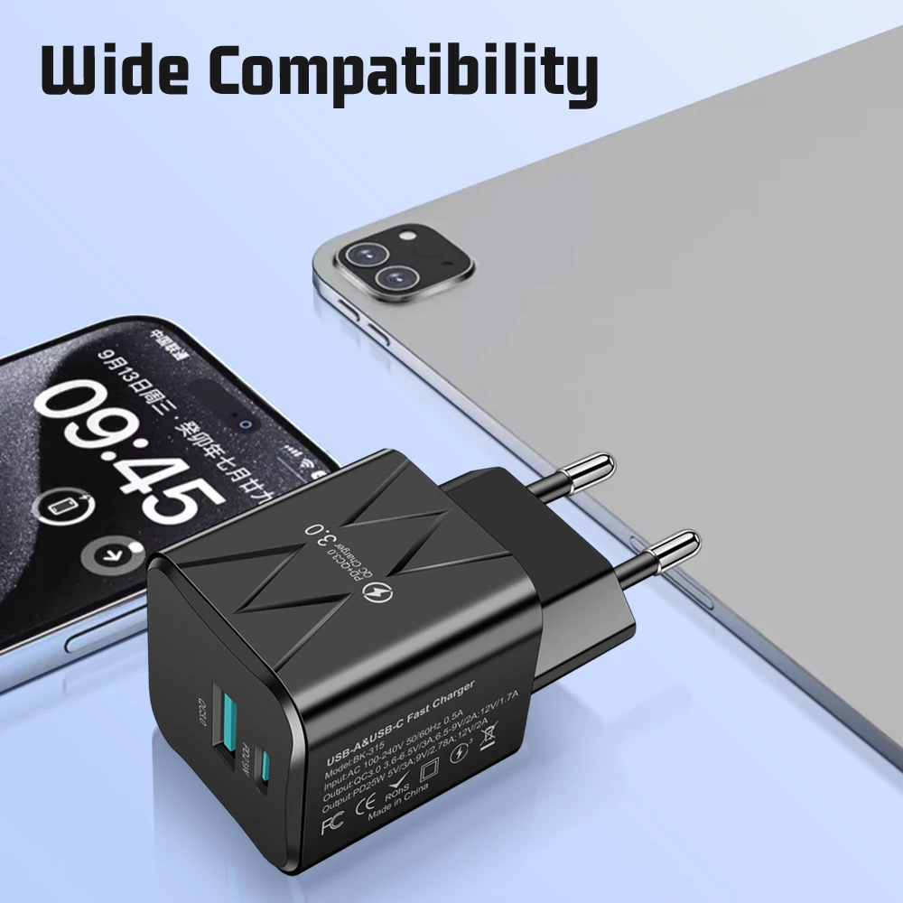 PD 25W USB C Fast Charger Dual Port Travel Plug For iPhone 15 16 17 Pro Max Xiaomi 14 OnePlus KR EU US Quick Charge Wall Adapter