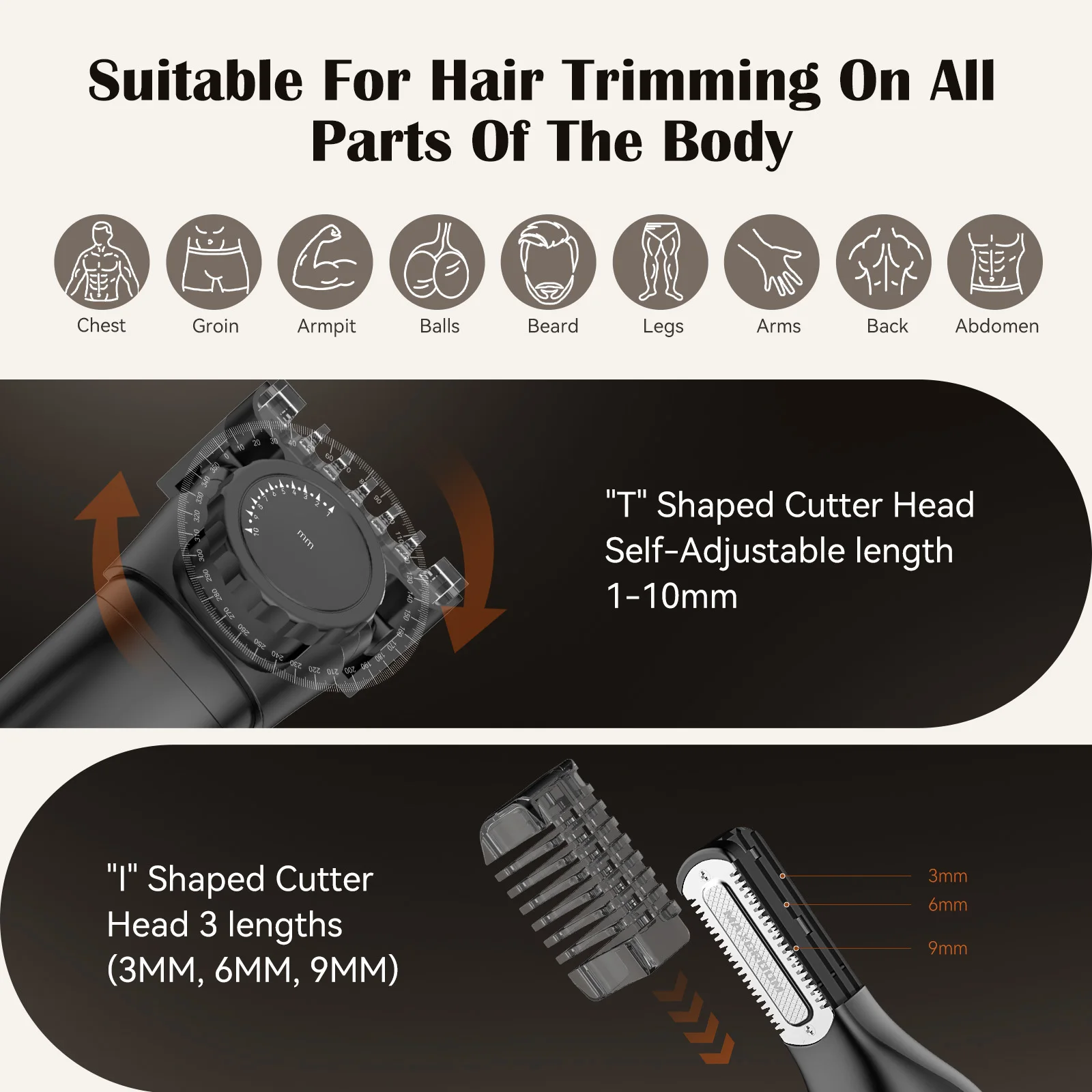 MAXGROOM Electric Body Hair Trimmer Bidirectional Shaving Waterproof Double-edged Razor Blade Groin Pubic Ball Trimmer for Men 5