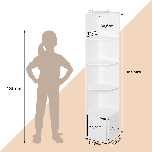 Scaffale Angolare WOLTU Con 5 Scomparti - Libreria Bianca Per Angoli, Soggiorno, Camera Da Letto