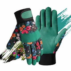 Floral Print Ergonomic Gardening Gloves for Women - Lightweight & Durable (Green)