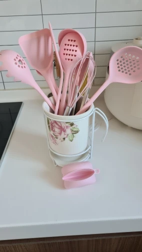 Rosa 18 Stücke Food Grade Silikon Küche Kochgeschirr Utensilien Turner Spachtel Messlöffel Praktisches Kochwerkzeug Küchenutensilien Set photo review