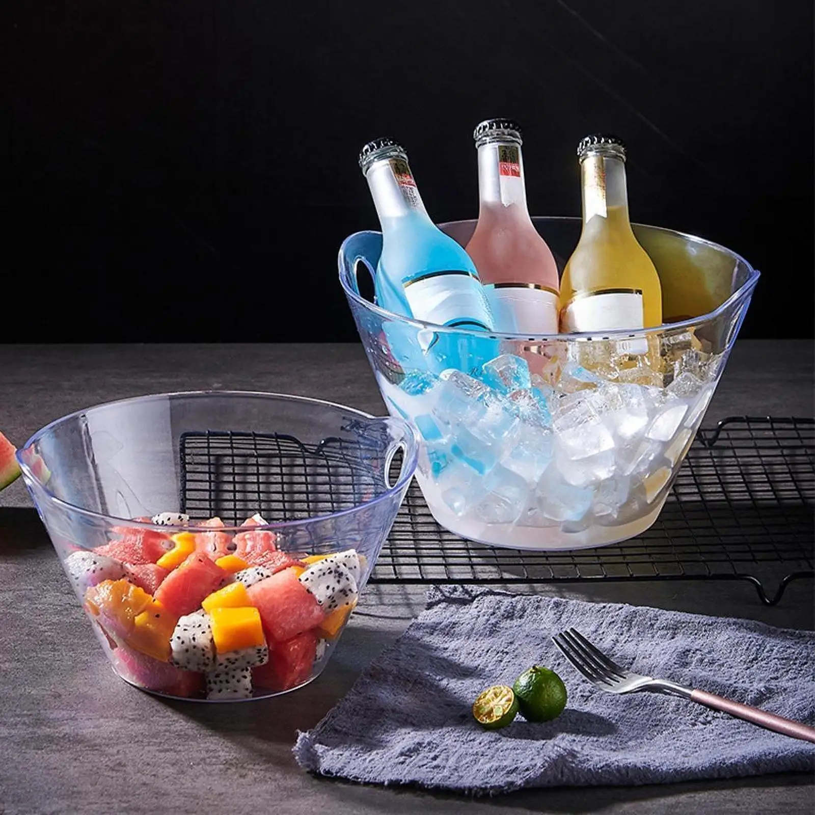 Ice Bucket Acrylic Salad Bowl Vegetable Bowl Fruit Ice Bucket Wine Champagne Wine Chiller Bottle Cooler Ice Barrel