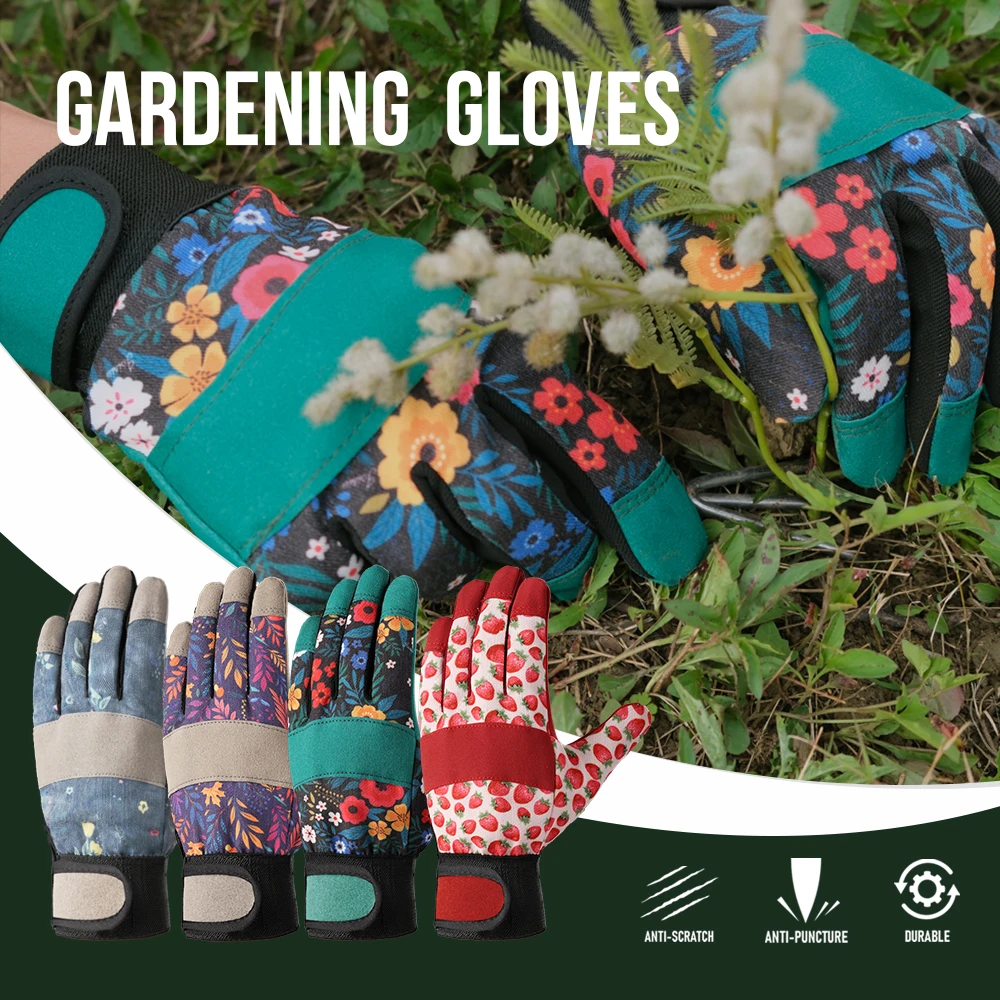Floral Print Ergonomic Gardening Gloves for Women - Lightweight & Durable