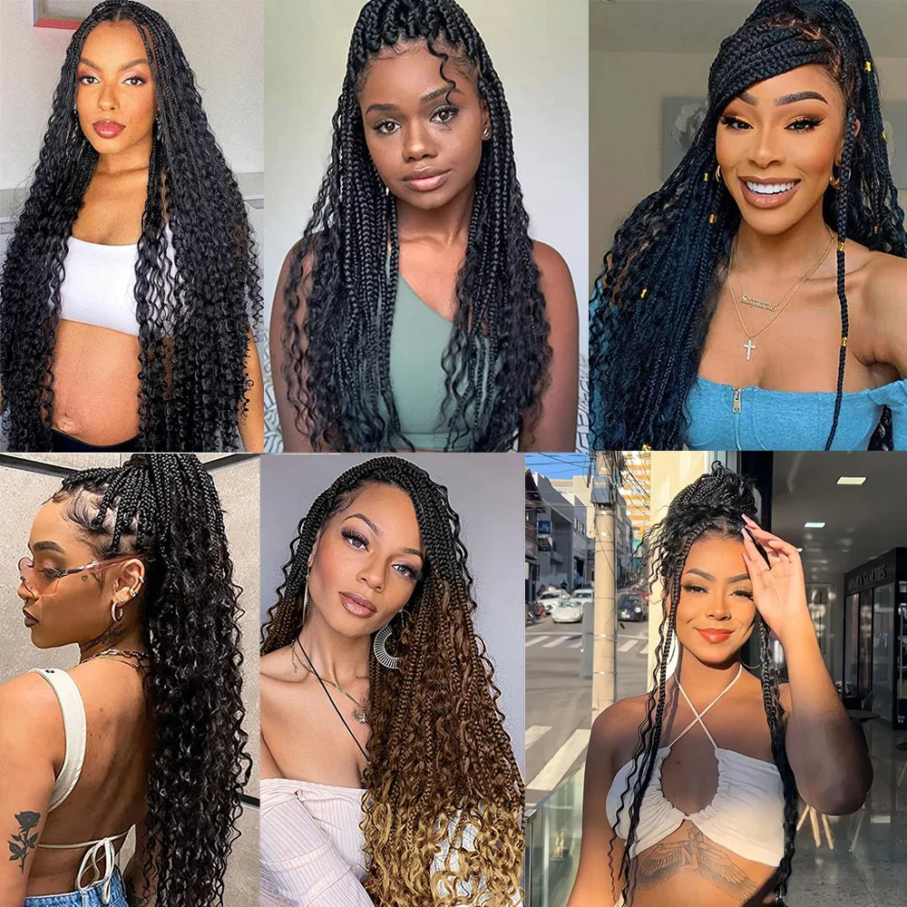 Boho Box-trenzas sintéticas bohemias para mujeres negras, extensiones de  cabello de ganchillo, 24 pulgadas de largo, diosa trenzada, 1B - AliExpress