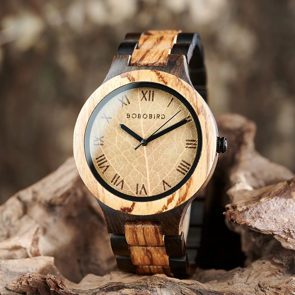 BOBO BIRD Men's Watches Leaf Design & Roman Numeral Dial Support OEM Customized Drop Shipping