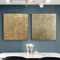 Gold Leaf Wall Art Canvas Painting Handmade Golden Textured Oil Painting Gold Metal Shine Wall Art Decor Glossy Gold Artwork 5