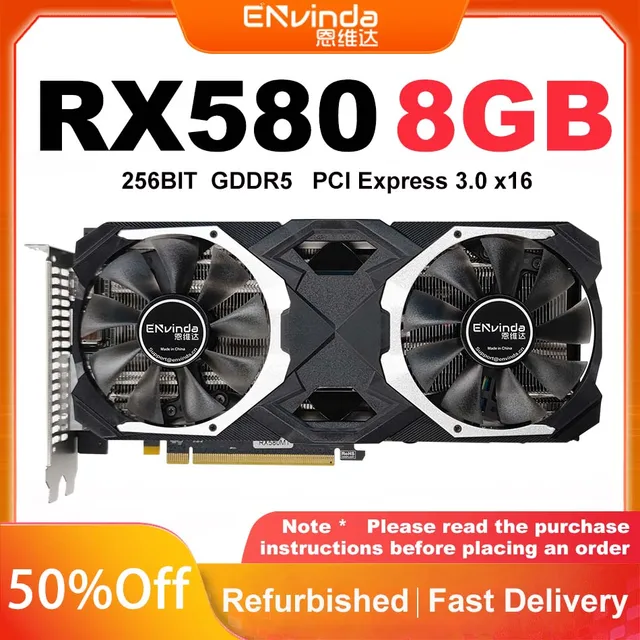 2023 Hot ENVINDA AMD RX 580 8GB Video Cards Used Hashrate 28-30mh/S 256bit 2048Sp For GDDR5 GPU Performance RX580 Graphics Cards 1