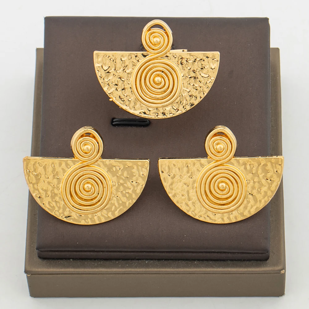 YM Nigerian Gold-Tone Bridal Earring and Ring Set 6