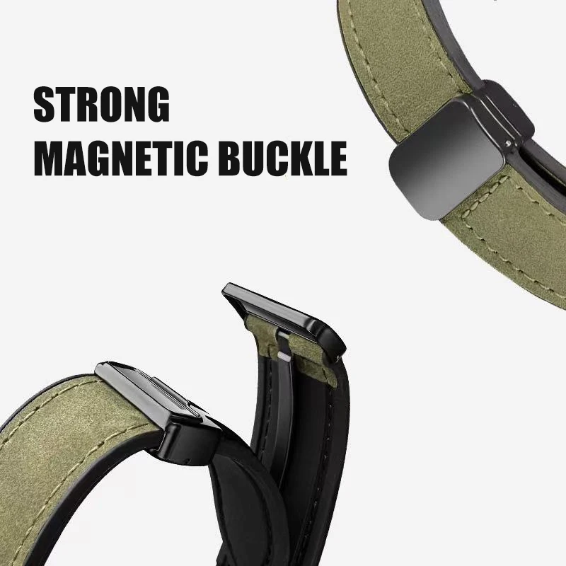 Elegant Leather Strap with Magnetic Buckle, 20mm/22mm - Soft and Stylish Band